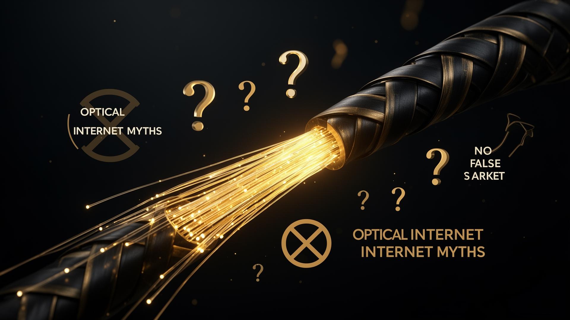 Optické vlákno s otazníky symbolizující mýty o optickém internetu